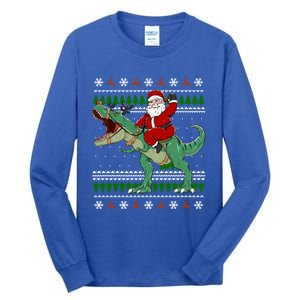 Santa Riding Dino Funny Christmas Ugly Sweater Gift Tall Long Sleeve T-Shirt