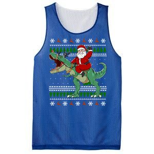 Santa Riding Dino Funny Christmas Ugly Sweater Gift Mesh Reversible Basketball Jersey Tank