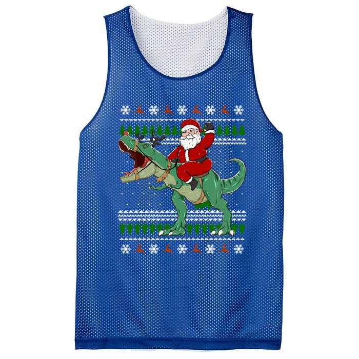 Santa Riding Dino Funny Christmas Ugly Sweater Gift Mesh Reversible Basketball Jersey Tank