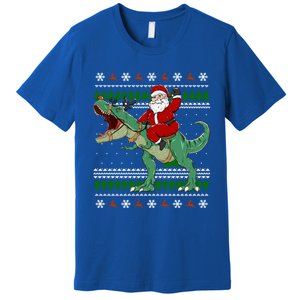 Santa Riding Dino Funny Christmas Ugly Sweater Gift Premium T-Shirt