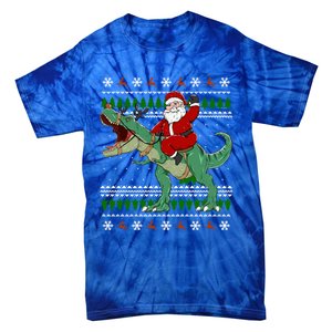 Santa Riding Dino Funny Christmas Ugly Sweater Gift Tie-Dye T-Shirt