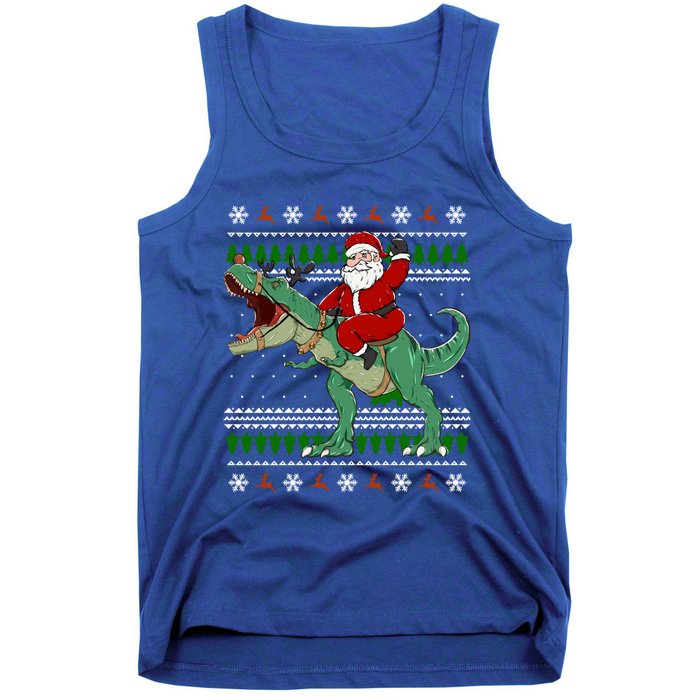 Santa Riding Dino Funny Christmas Ugly Sweater Gift Tank Top