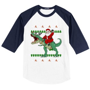 Santa Riding Dino Funny Christmas Ugly Sweater Gift Baseball Sleeve Shirt