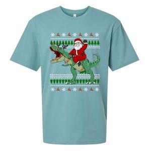 Santa Riding Dino Funny Christmas Ugly Sweater Gift Sueded Cloud Jersey T-Shirt