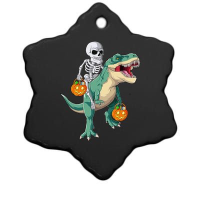 Skeleton Riding Dinosaur T Rex Halloween Funny Pumpkin Gift Ceramic Star Ornament