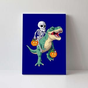 Skeleton Riding Dinosaur T Rex Halloween Funny Pumpkin Gift Canvas