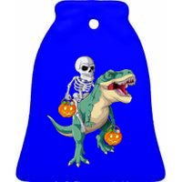 Skeleton Riding Dinosaur T Rex Halloween Funny Pumpkin Gift Ceramic Bell Ornament