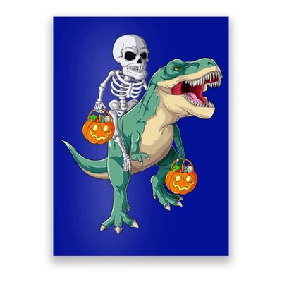 Skeleton Riding Dinosaur T Rex Halloween Funny Pumpkin Gift Poster