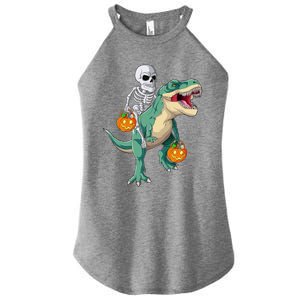 Skeleton Riding Dinosaur T Rex Halloween Funny Pumpkin Gift Women’s Perfect Tri Rocker Tank