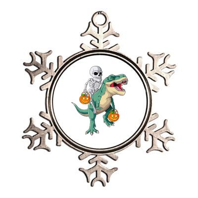 Skeleton Riding Dinosaur T Rex Halloween Funny Pumpkin Gift Metallic Star Ornament