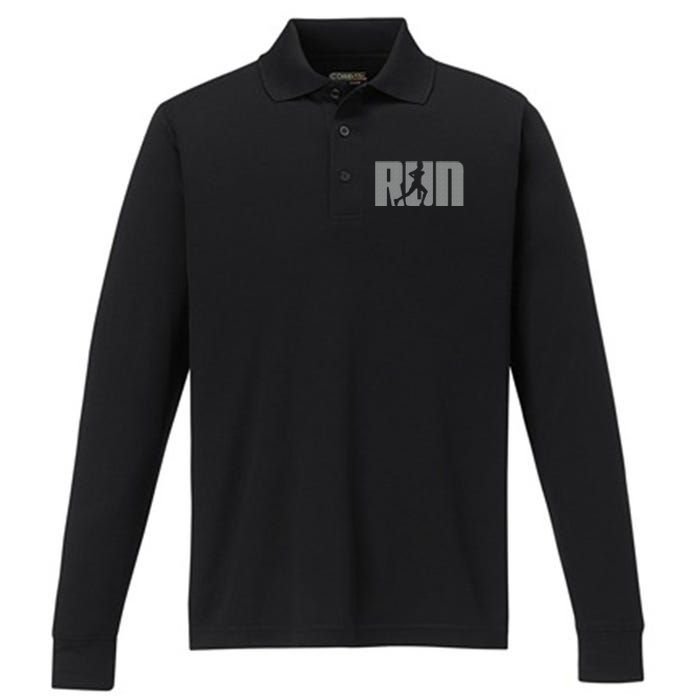 Silhouette Run Design For Runner Marathon Graphic Running Performance Long Sleeve Polo