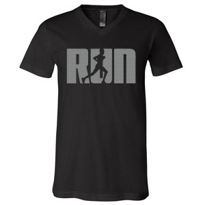 Silhouette Run Design For Runner Marathon Graphic Running V-Neck T-Shirt