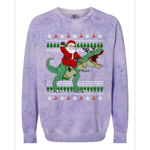 Santa Riding Dino Funny Christmas Ugly Sweater Gift Colorblast Crewneck Sweatshirt