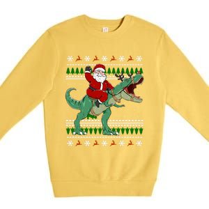 Santa Riding Dino Funny Christmas Ugly Sweater Gift Premium Crewneck Sweatshirt