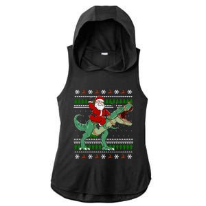 Santa Riding Dino Funny Christmas Ugly Sweater Gift Ladies PosiCharge Tri-Blend Wicking Draft Hoodie Tank