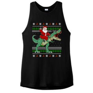 Santa Riding Dino Funny Christmas Ugly Sweater Gift Ladies PosiCharge Tri-Blend Wicking Tank