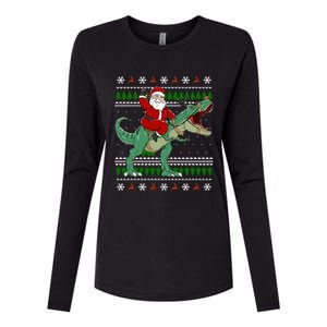 Santa Riding Dino Funny Christmas Ugly Sweater Gift Womens Cotton Relaxed Long Sleeve T-Shirt