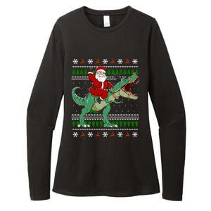 Santa Riding Dino Funny Christmas Ugly Sweater Gift Womens CVC Long Sleeve Shirt