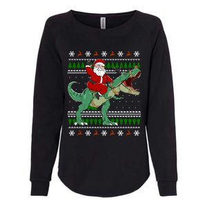 Santa Riding Dino Funny Christmas Ugly Sweater Gift Womens California Wash Sweatshirt