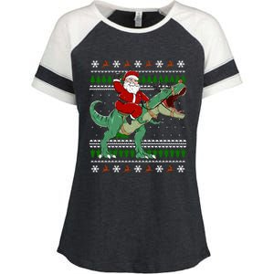 Santa Riding Dino Funny Christmas Ugly Sweater Gift Enza Ladies Jersey Colorblock Tee