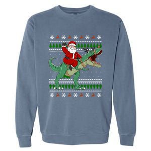 Santa Riding Dino Funny Christmas Ugly Sweater Gift Garment-Dyed Sweatshirt