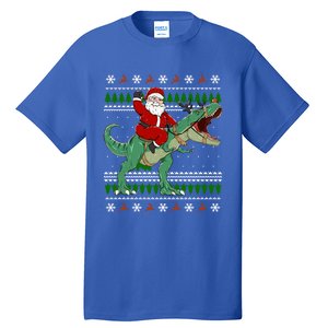 Santa Riding Dino Funny Christmas Ugly Sweater Gift Tall T-Shirt