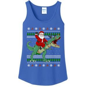 Santa Riding Dino Funny Christmas Ugly Sweater Gift Ladies Essential Tank