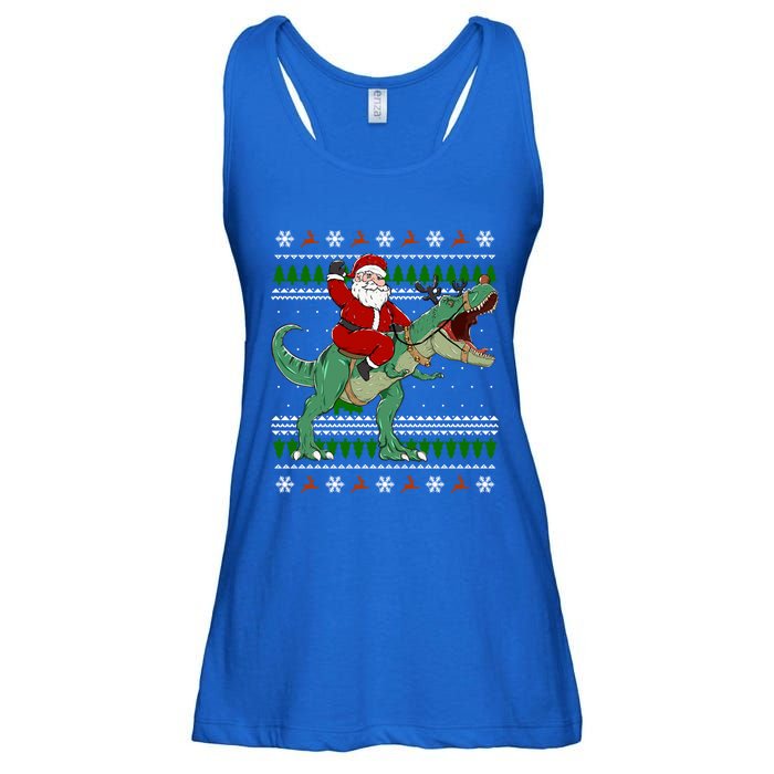 Santa Riding Dino Funny Christmas Ugly Sweater Gift Ladies Essential Flowy Tank