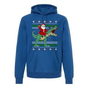 Santa Riding Dino Funny Christmas Ugly Sweater Gift Premium Hoodie