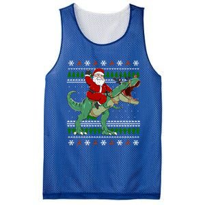 Santa Riding Dino Funny Christmas Ugly Sweater Gift Mesh Reversible Basketball Jersey Tank