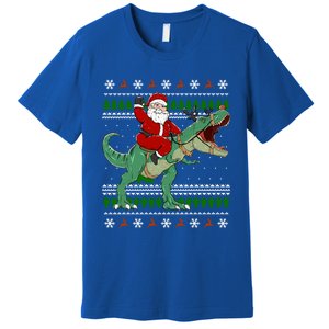 Santa Riding Dino Funny Christmas Ugly Sweater Gift Premium T-Shirt