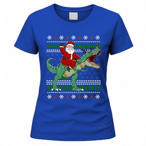 Santa Riding Dino Funny Christmas Ugly Sweater Gift Women's T-Shirt