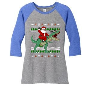 Santa Riding Dino Funny Christmas Ugly Sweater Gift Women's Tri-Blend 3/4-Sleeve Raglan Shirt