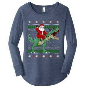 Santa Riding Dino Funny Christmas Ugly Sweater Gift Women's Perfect Tri Tunic Long Sleeve Shirt