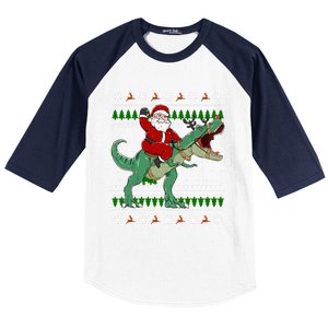 Santa Riding Dino Funny Christmas Ugly Sweater Gift Baseball Sleeve Shirt