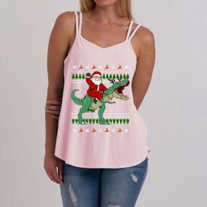 Santa Riding Dino Funny Christmas Ugly Sweater Gift Women's Strappy Tank