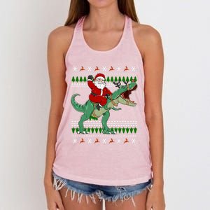 Santa Riding Dino Funny Christmas Ugly Sweater Gift Women's Knotted Racerback Tank