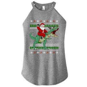 Santa Riding Dino Funny Christmas Ugly Sweater Gift Women's Perfect Tri Rocker Tank