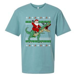 Santa Riding Dino Funny Christmas Ugly Sweater Gift Sueded Cloud Jersey T-Shirt