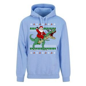 Santa Riding Dino Funny Christmas Ugly Sweater Gift Unisex Surf Hoodie