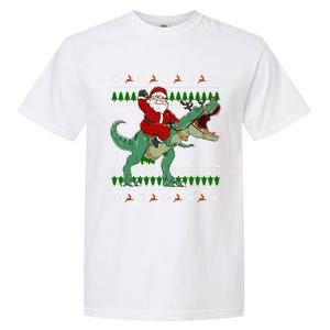 Santa Riding Dino Funny Christmas Ugly Sweater Gift Garment-Dyed Heavyweight T-Shirt