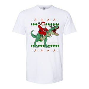 Santa Riding Dino Funny Christmas Ugly Sweater Gift Softstyle CVC T-Shirt