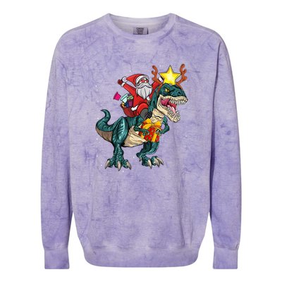 Santa Riding Dinosaur T Rex Christmas Party Xmas Cool Gift Colorblast Crewneck Sweatshirt