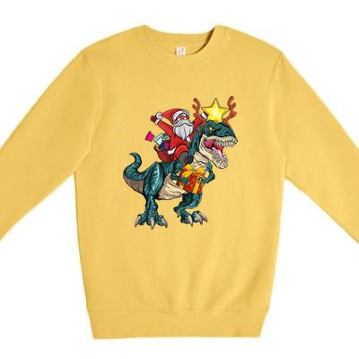 Santa Riding Dinosaur T Rex Christmas Party Xmas Cool Gift Premium Crewneck Sweatshirt