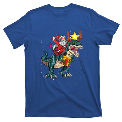 Santa Riding Dinosaur T Rex Christmas Party Xmas Cool Gift T-Shirt