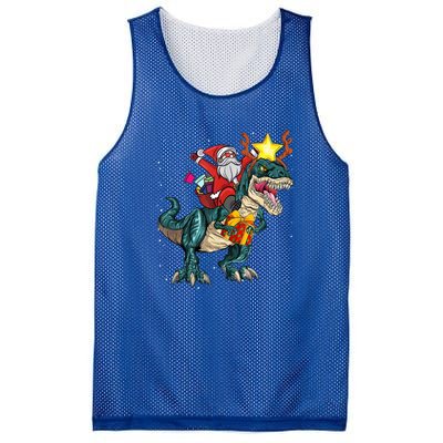 Santa Riding Dinosaur T Rex Christmas Party Xmas Cool Gift Mesh Reversible Basketball Jersey Tank