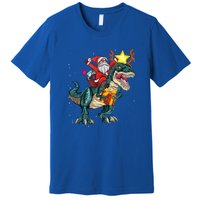 Santa Riding Dinosaur T Rex Christmas Party Xmas Cool Gift Premium T-Shirt