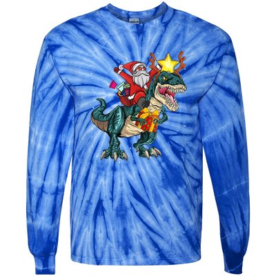 Santa Riding Dinosaur T Rex Christmas Party Xmas Cool Gift Tie-Dye Long Sleeve Shirt