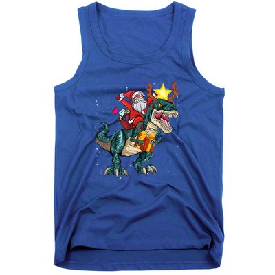 Santa Riding Dinosaur T Rex Christmas Party Xmas Cool Gift Tank Top