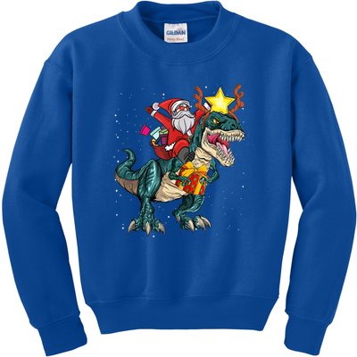 Santa Riding Dinosaur T Rex Christmas Party Xmas Cool Gift Kids Sweatshirt